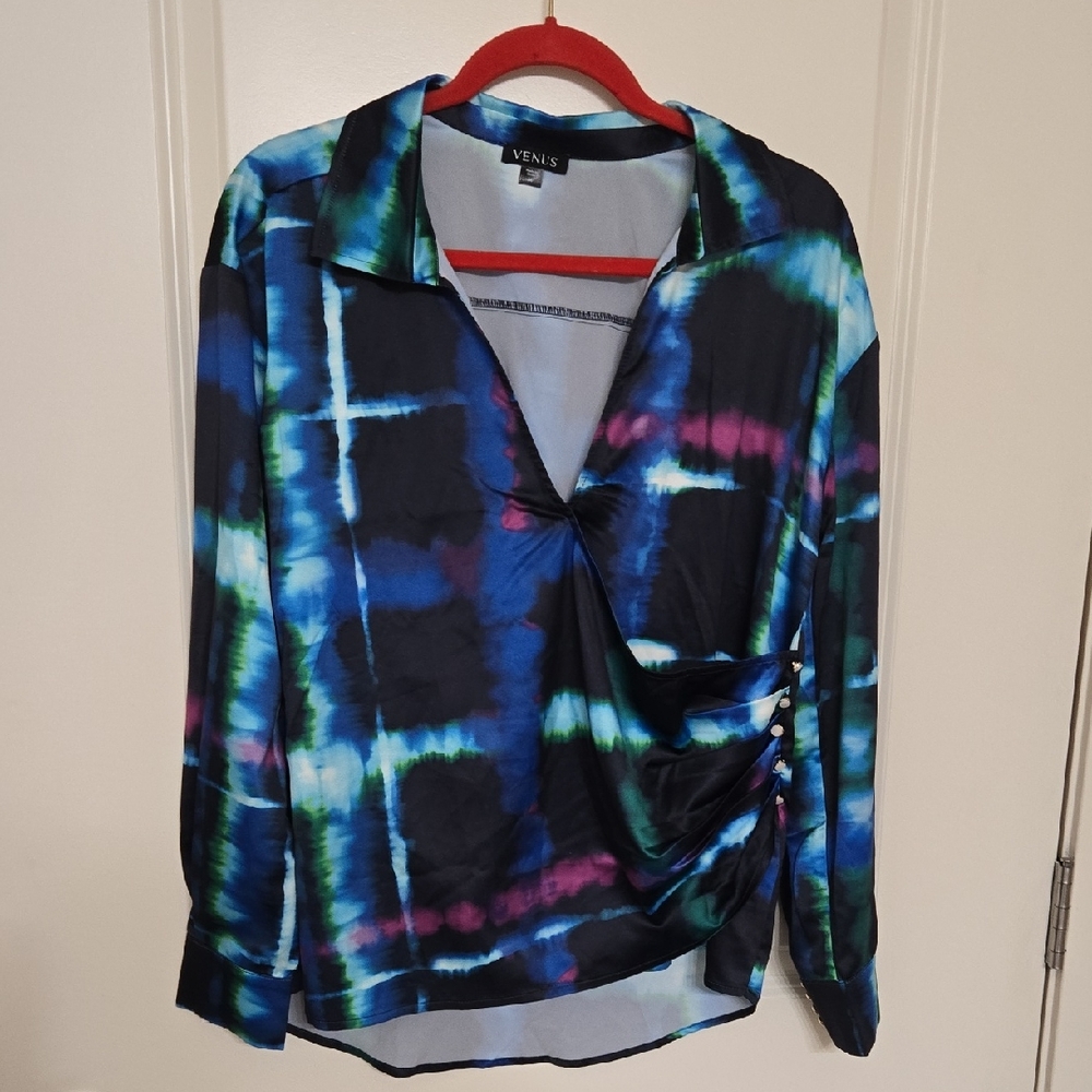 VENUS Tie-Dye Blouse - Blue, Green, and Purple
